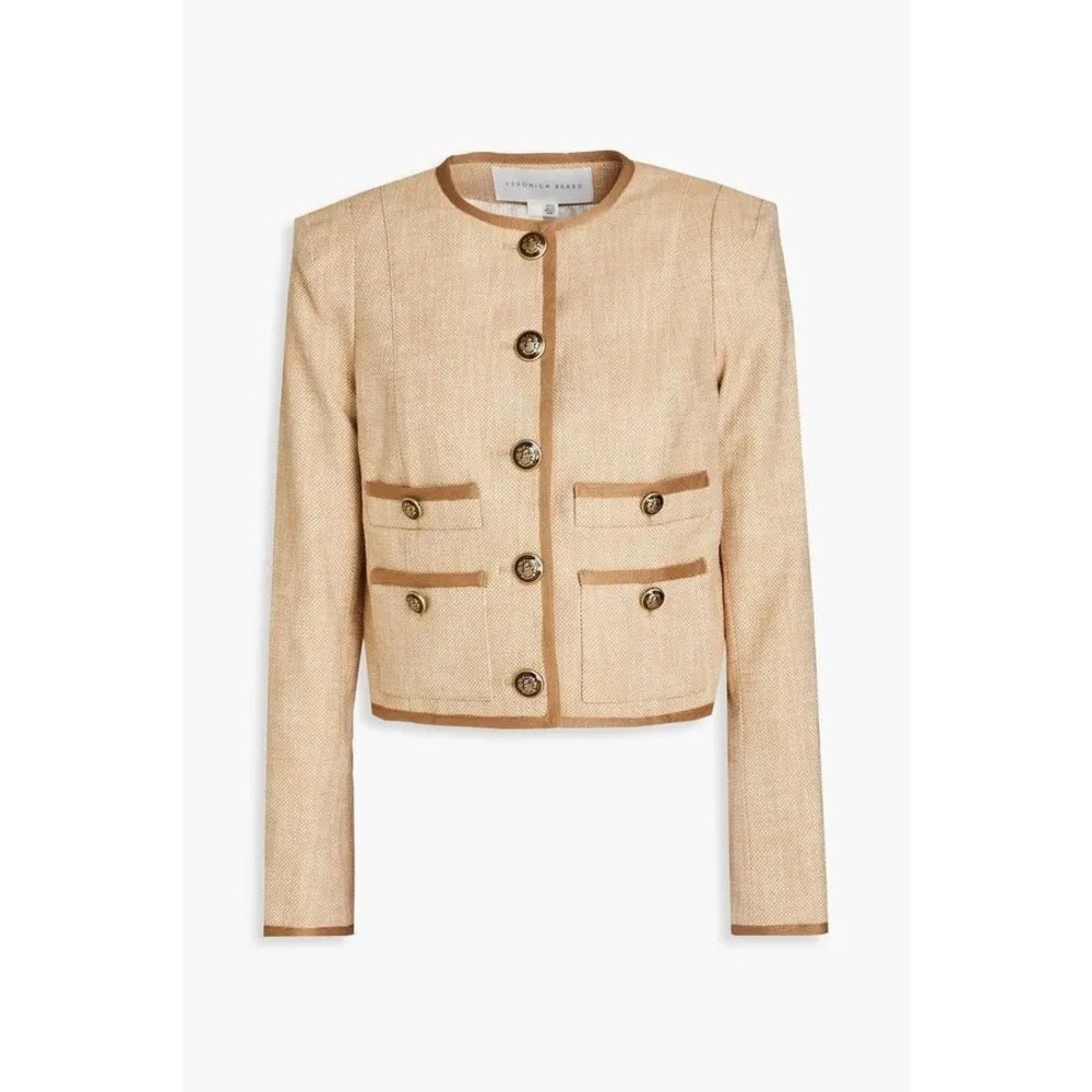 VERONICA BEARD Charisse Tweed Jacket Blazer Camel Cropped Blazer Sz 0 Revolve
